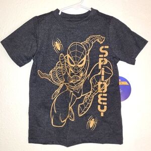 Marvel Spiderman 3D Gold Raised Graphic SS Tee Charcoal Grey/Black Boys Sz 4 NWT